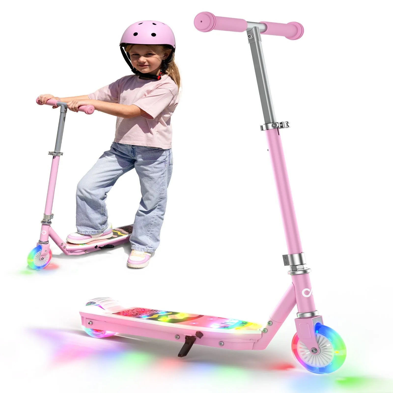 Kids' Electric Scooter with LED Light-Up Wheels | 5 MPH | 6-Mile Range | 3-Height Adjust | Ages 4-12 | 110LBS Capacity.