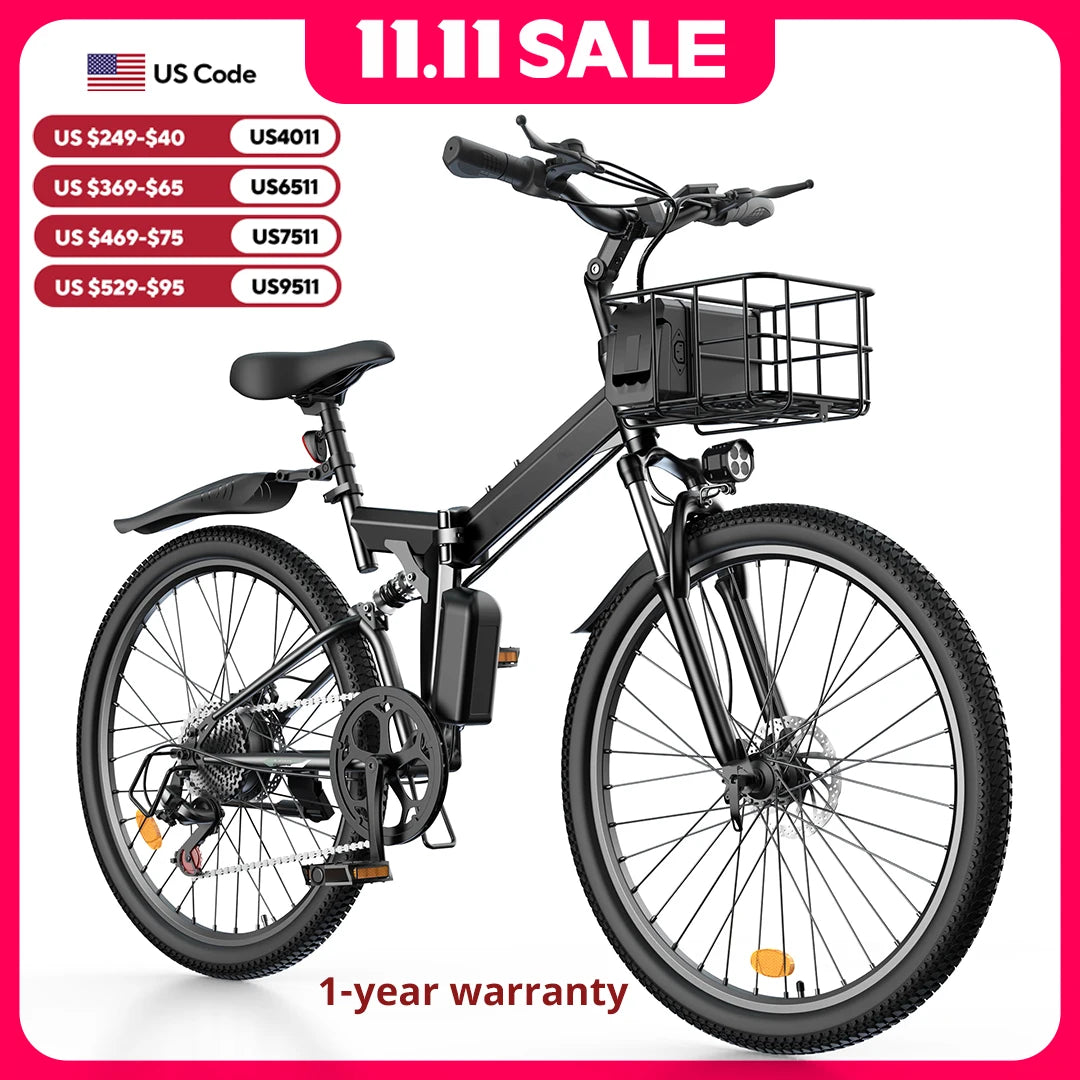 Folding Multifunctional Electric Bicycles With basket Ebikes