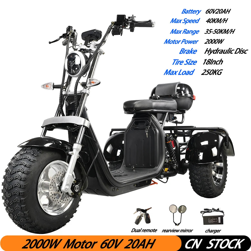 Adult Electric 3 Wheel Scooter 18 Inch Off road Fat Tire