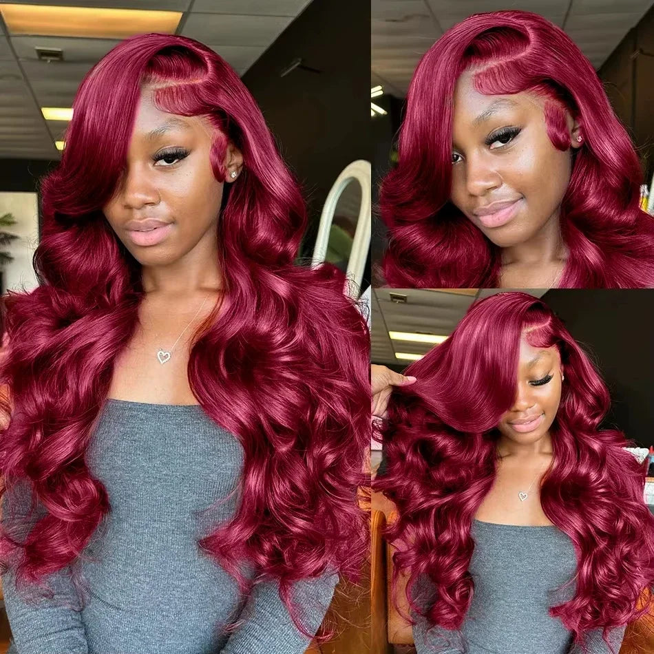 Red Body Wave Lace Front Human Hair Wigs