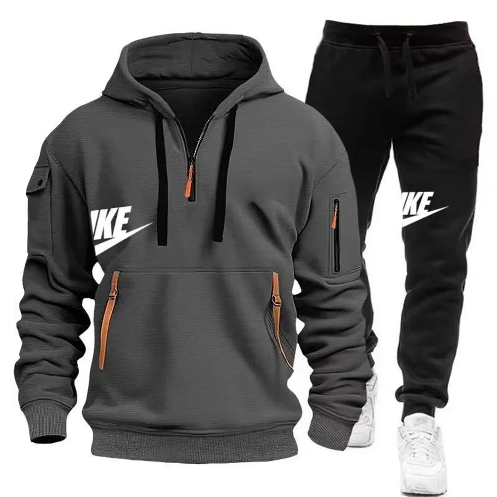 zipper hoodie + trousers suit casual men's sportswear warm suit