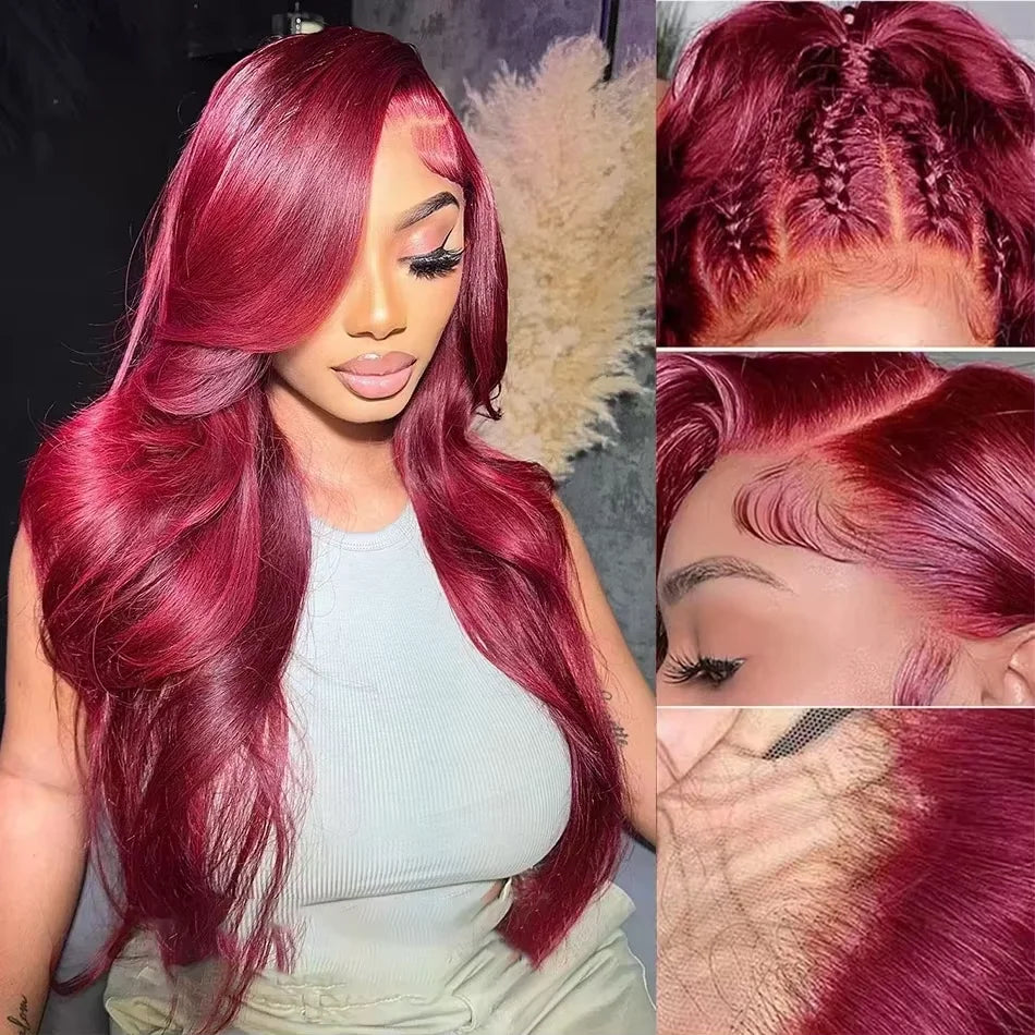 Red Body Wave Lace Front Human Hair Wigs