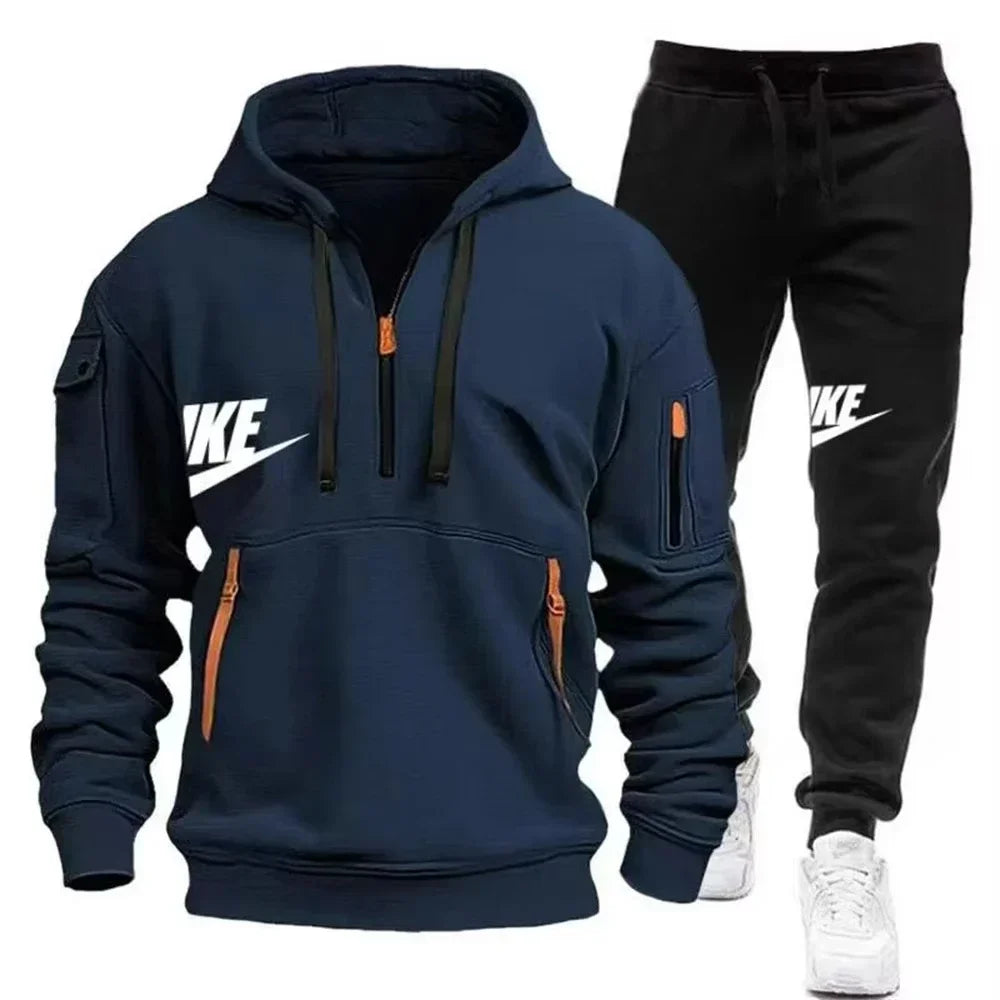 zipper hoodie + trousers suit casual men's sportswear warm suit