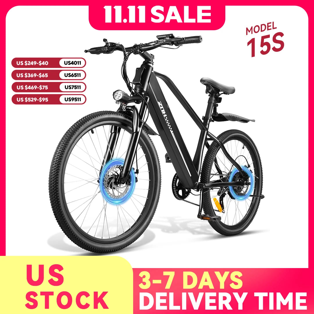 26" Tire Electric Bike,7-Speed,50 Miles