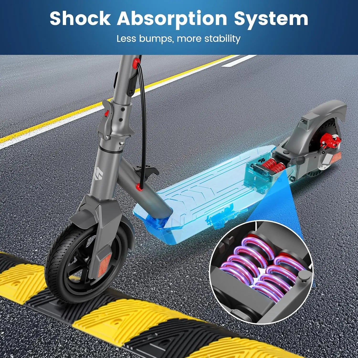 Electric Scooter: , 8.5"" tires, folding design, double braking system.