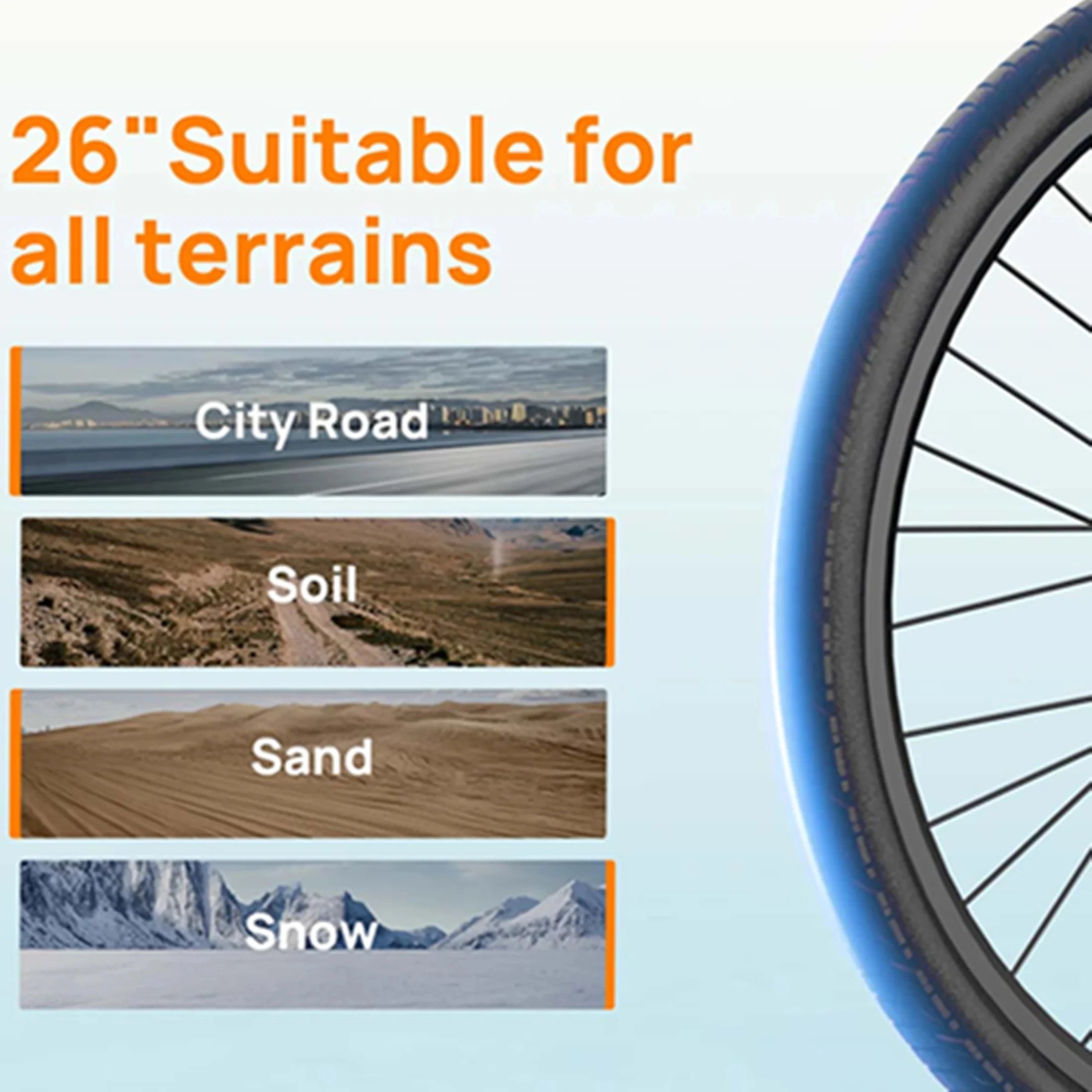 E26 Electric Bike 26x2" Commuter Tires 48V 10.4Ah Removable Battery 20MPH Speed 7-Speeds LCD Display