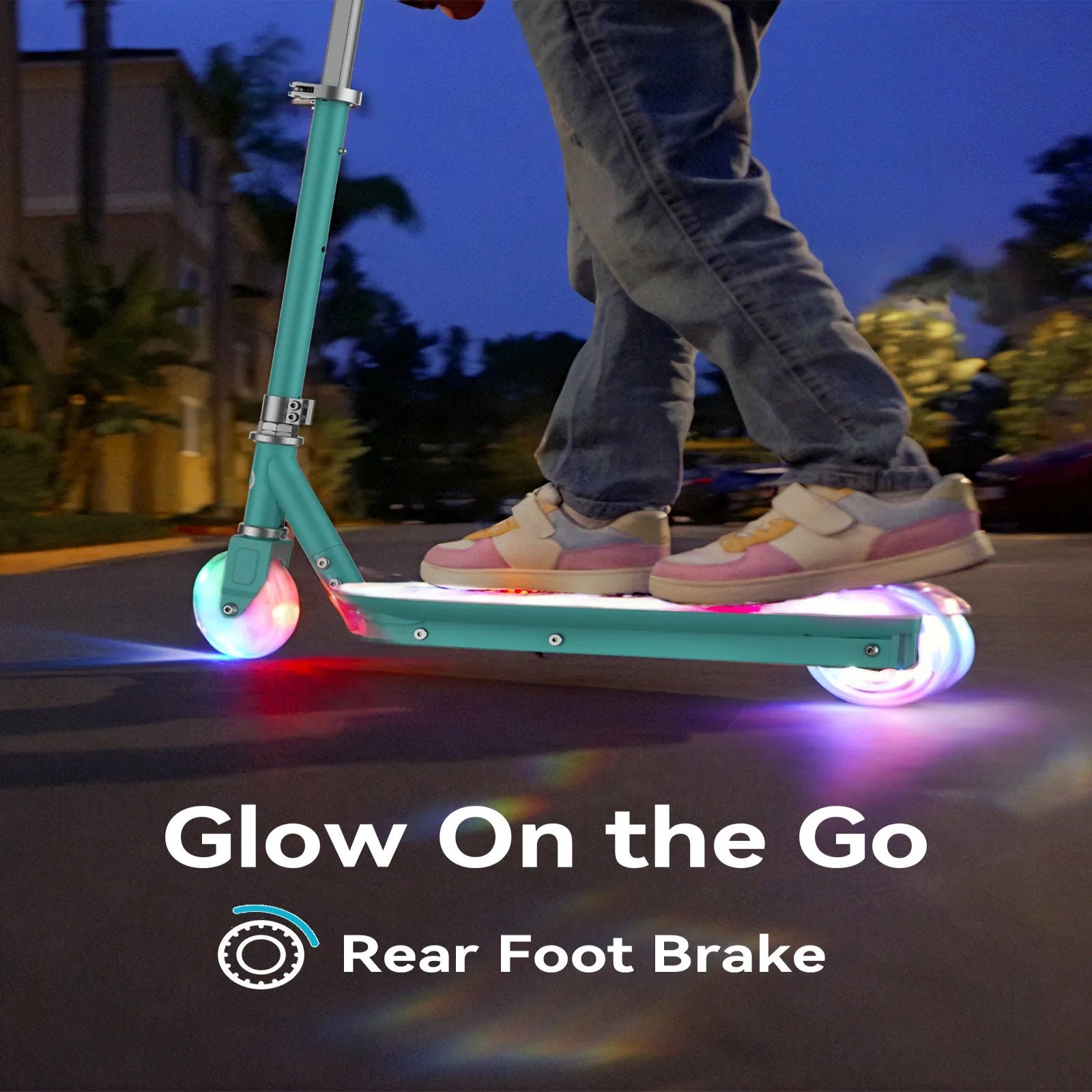 Kids' Electric Scooter with LED Light-Up Wheels | 5 MPH | 6-Mile Range | 3-Height Adjust | Ages 4-12 | 110LBS Capacity.
