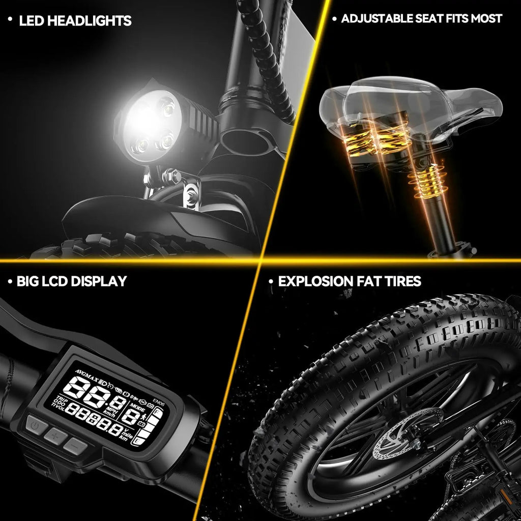 Adults E-Bike,30+MPH,80 Miles Max Range, 20" Fat Tire