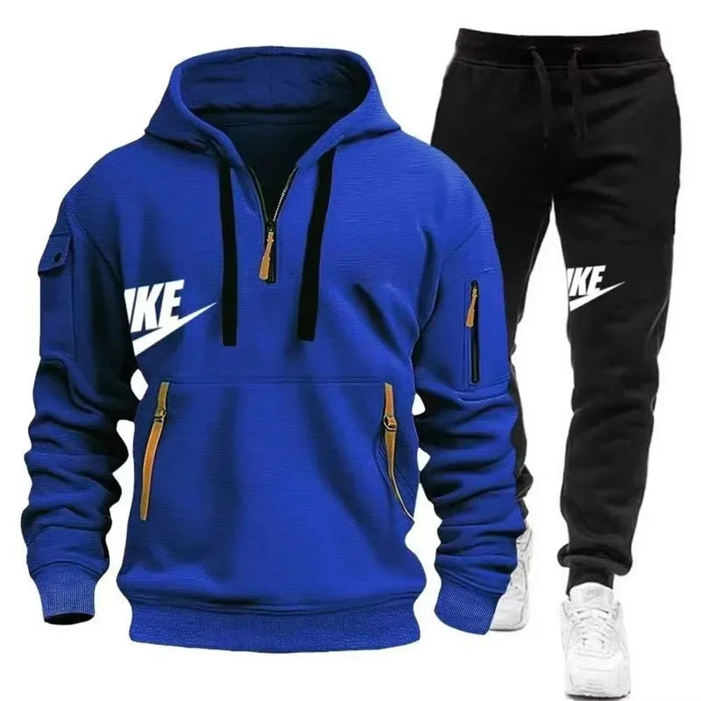 zipper hoodie + trousers suit casual men's sportswear warm suit