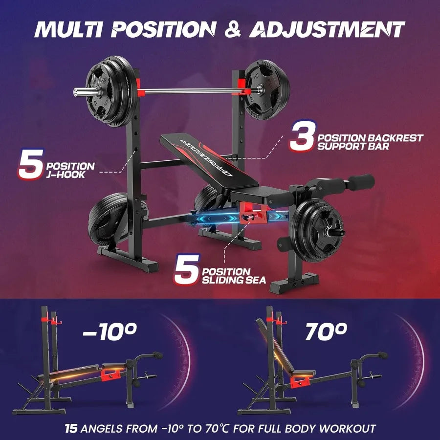900 LBS Weight Bench Set with Squat   Ajustable Bench Press