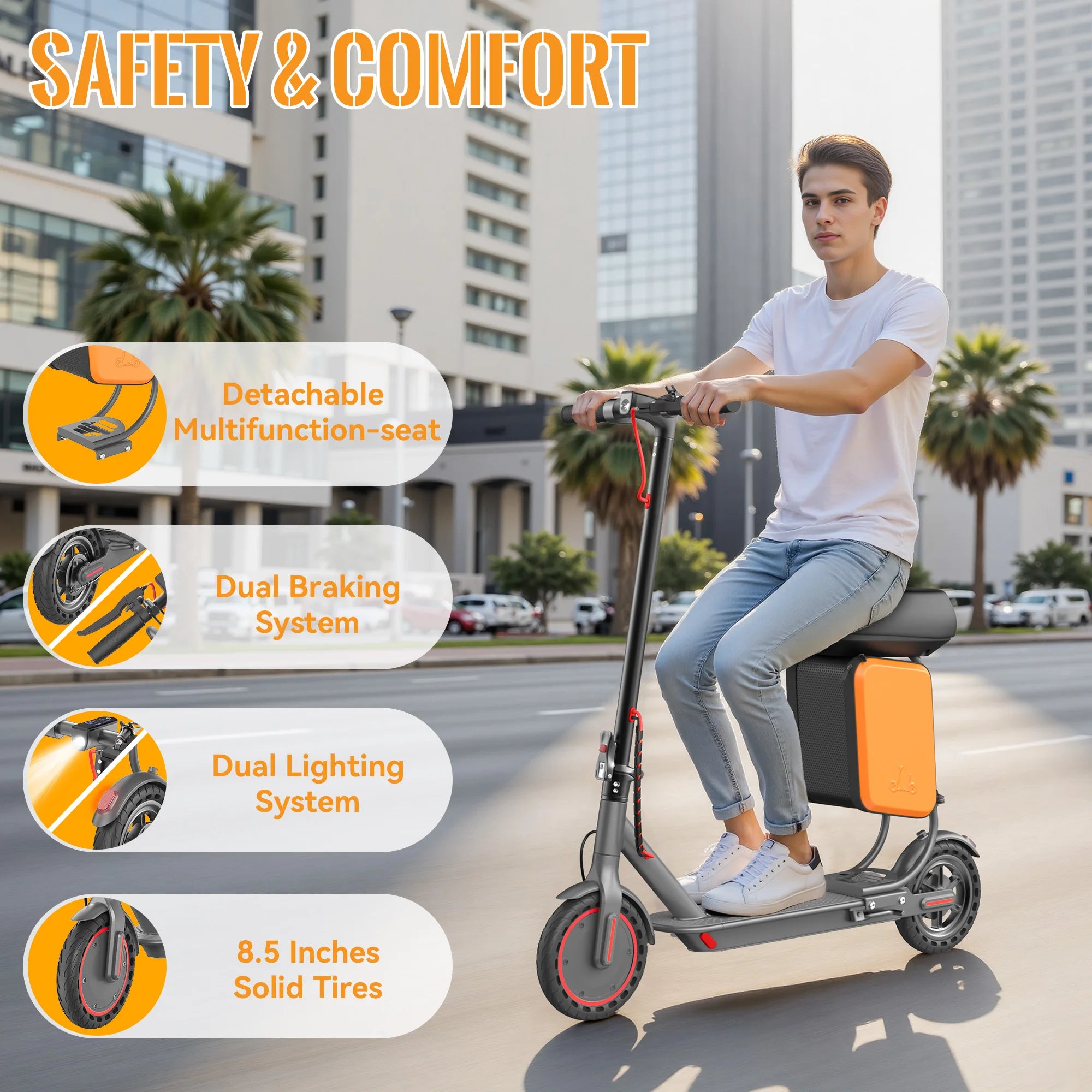 Electric Scooter with Seat Foldable  Powerful Storage