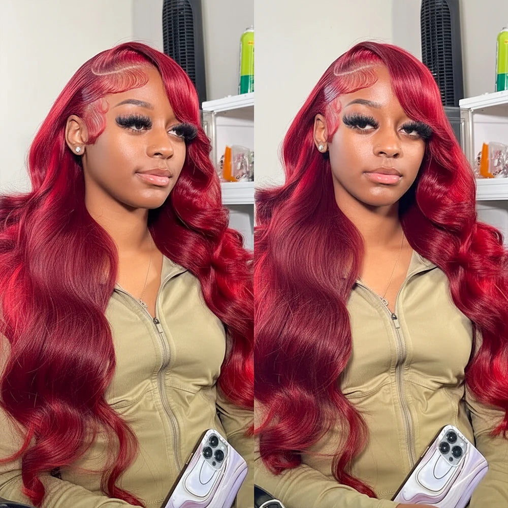 Red Body Wave Lace Front Human Hair Wigs