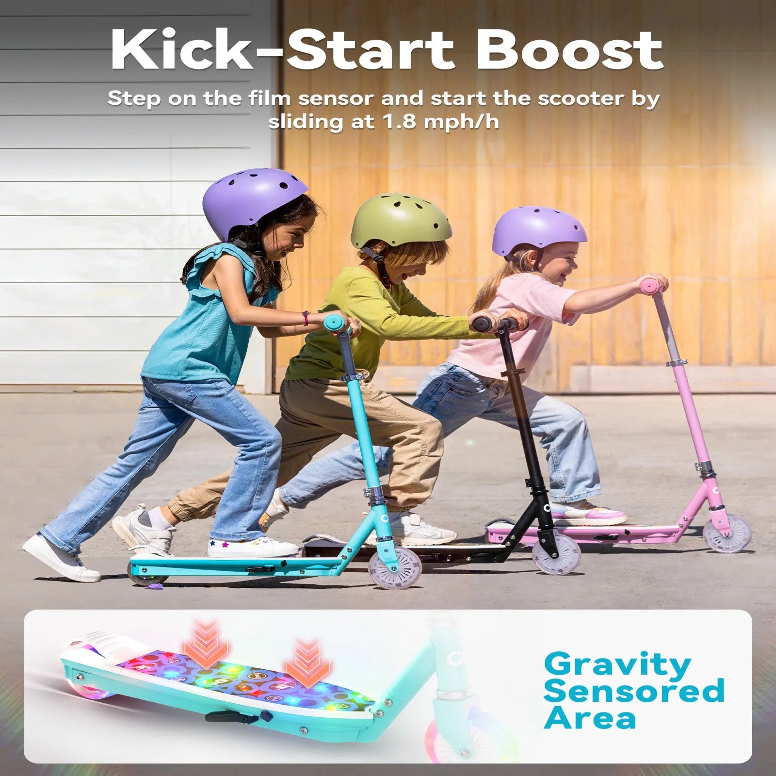 Kids' Electric Scooter with LED Light-Up Wheels | 5 MPH | 6-Mile Range | 3-Height Adjust | Ages 4-12 | 110LBS Capacity.