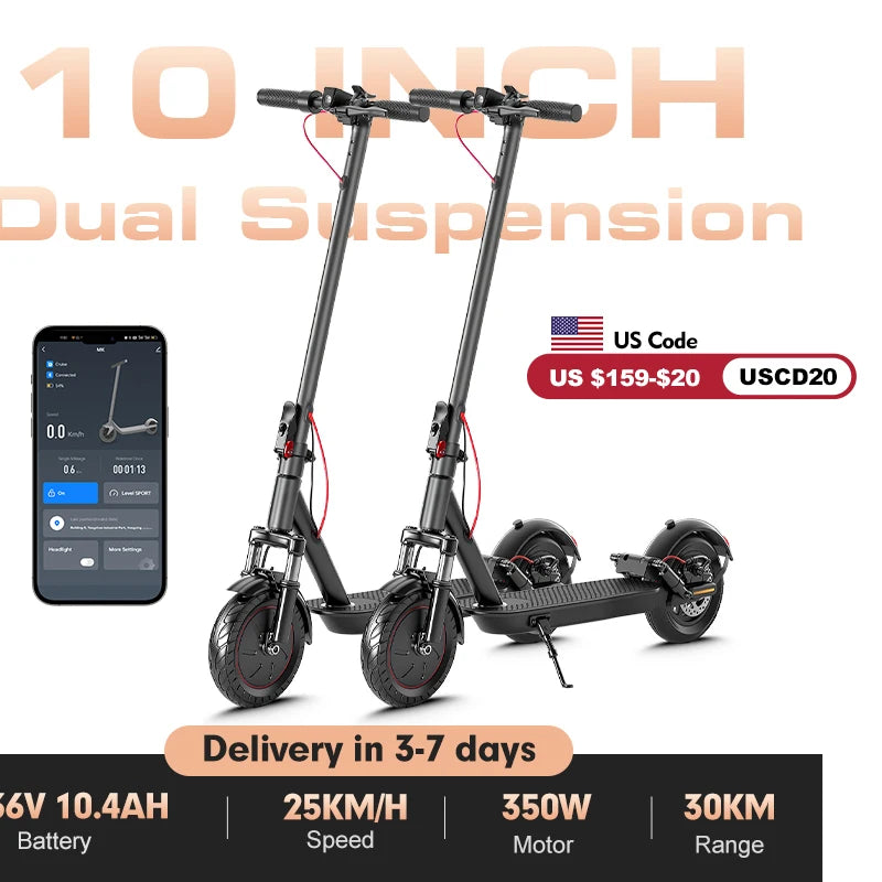Adult Electric Scooter 19MPH Top Speed Dual Shock Absorption