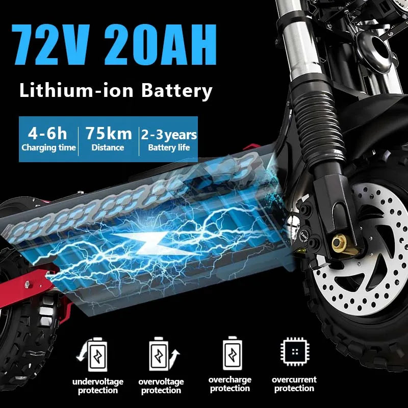 1200W-5600W 48-72V Electric Scooter up to 90KM/H Max Speed Adults Electric Scooters up to 110KM Long Range 10/11'' Tires