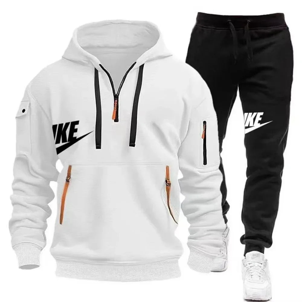 zipper hoodie + trousers suit casual men's sportswear warm suit
