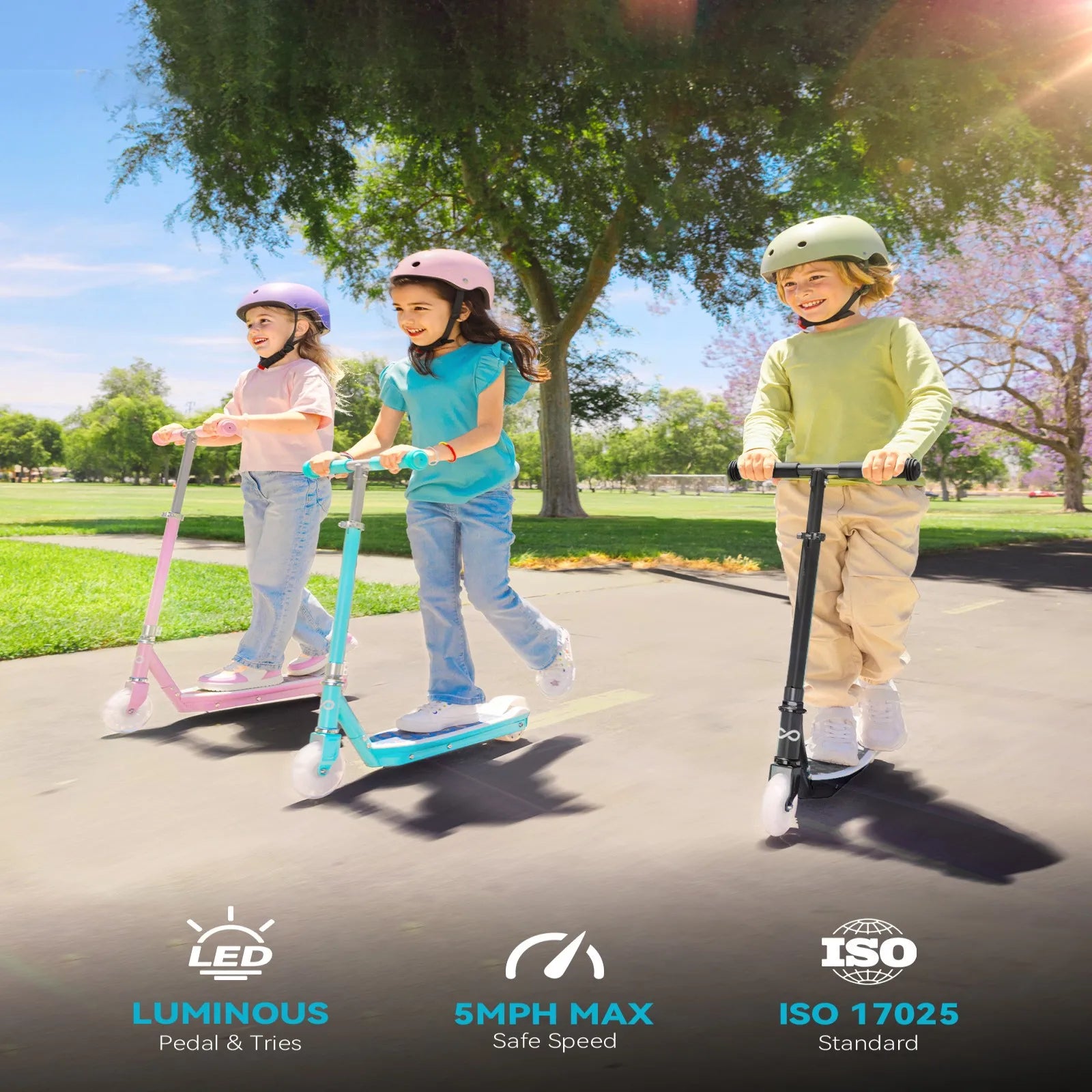 Kids' Electric Scooter with LED Light-Up Wheels | 5 MPH | 6-Mile Range | 3-Height Adjust | Ages 4-12 | 110LBS Capacity.