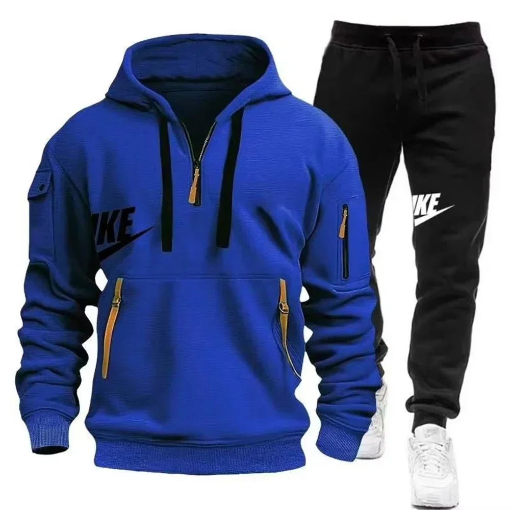 zipper hoodie + trousers suit casual men's sportswear warm suit