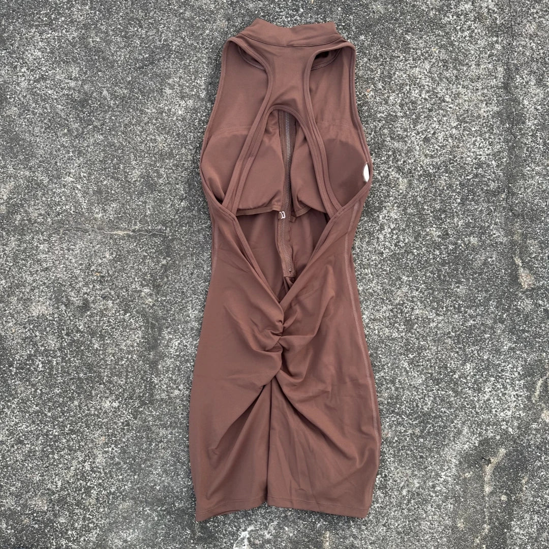 Solid color Scrunch Back Waist Tight Yoga Jumpsuit Shorts Set Women Zipper Gym Sportswear Fitness One Piece Sports Suit Workout