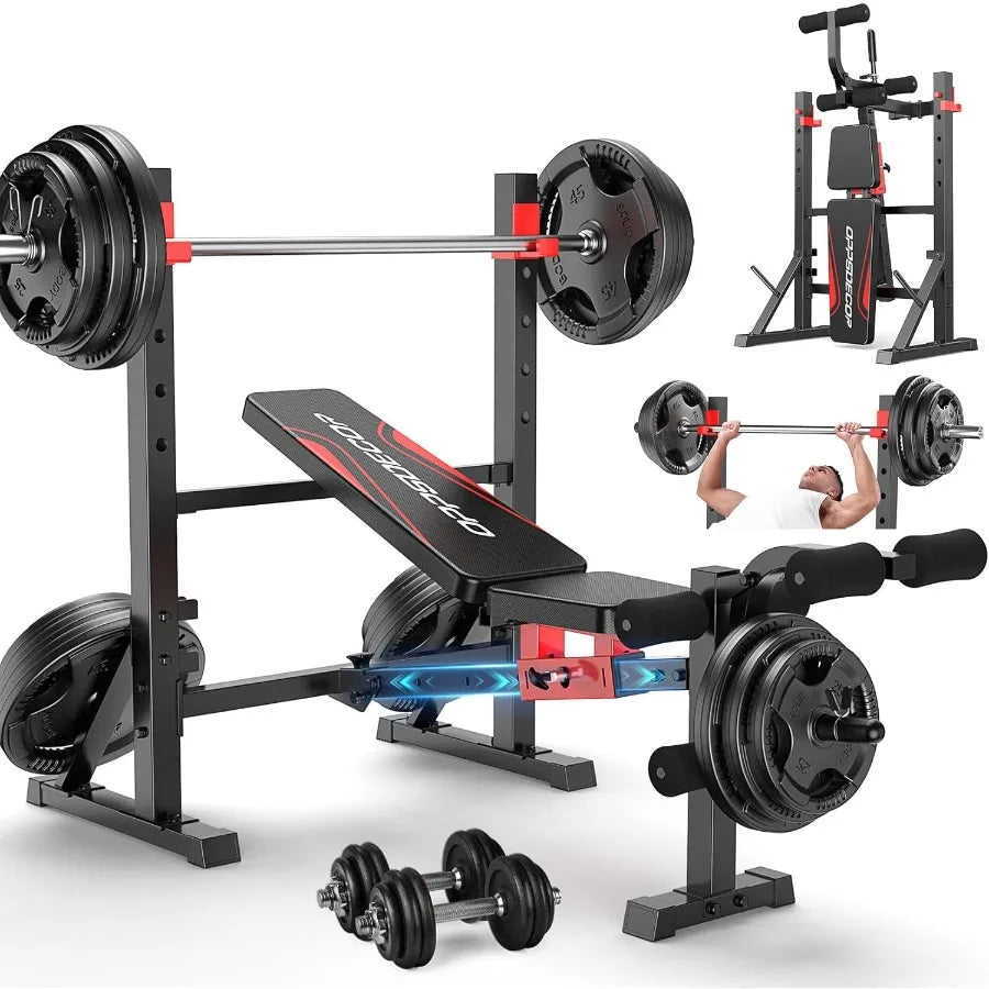 900 LBS Weight Bench Set with Squat   Ajustable Bench Press