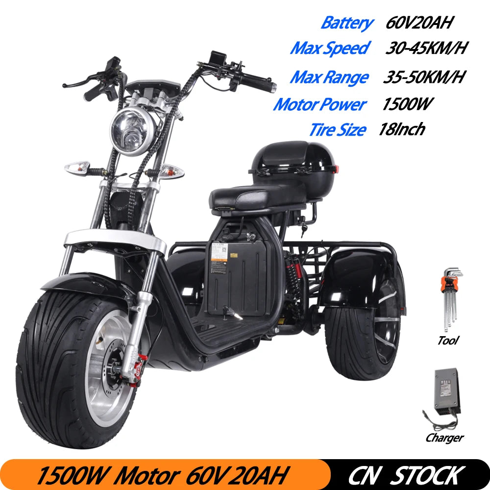 Adult Electric 3 Wheel Scooter 18 Inch Off road Fat Tire
