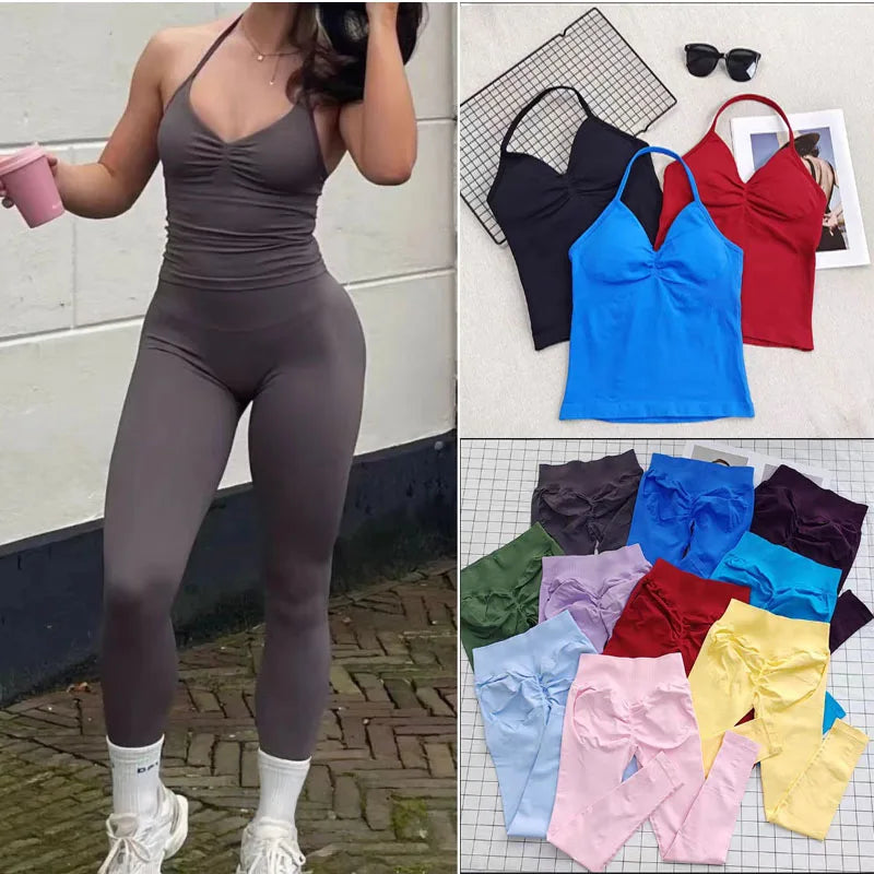 Women's fitness impact leggings, gym sports halter-