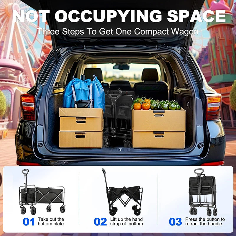 Foldable trailer on wheels, Large capacity portable