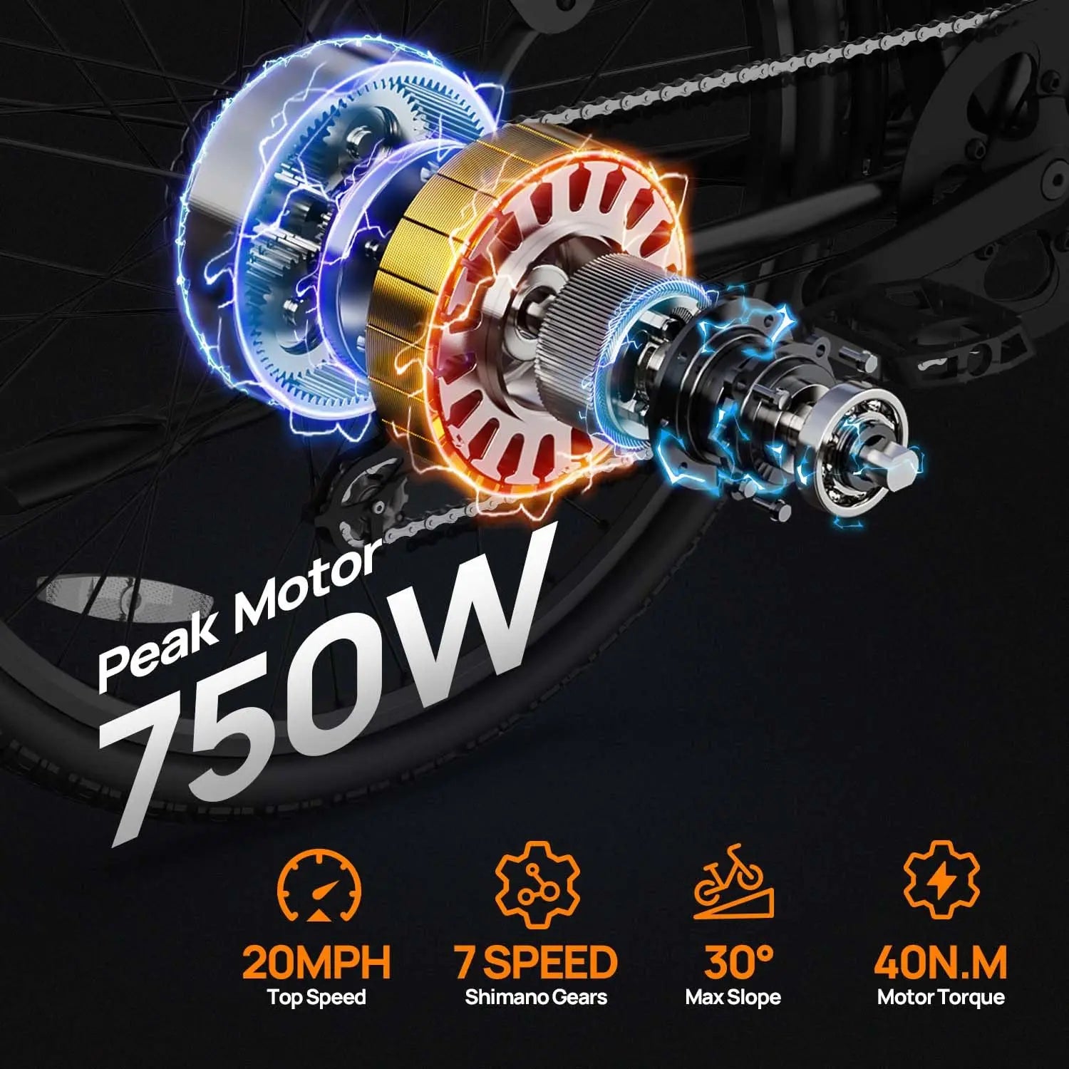 E26 Electric Bike 26x2" Commuter Tires 48V 10.4Ah Removable Battery 20MPH Speed 7-Speeds LCD Display