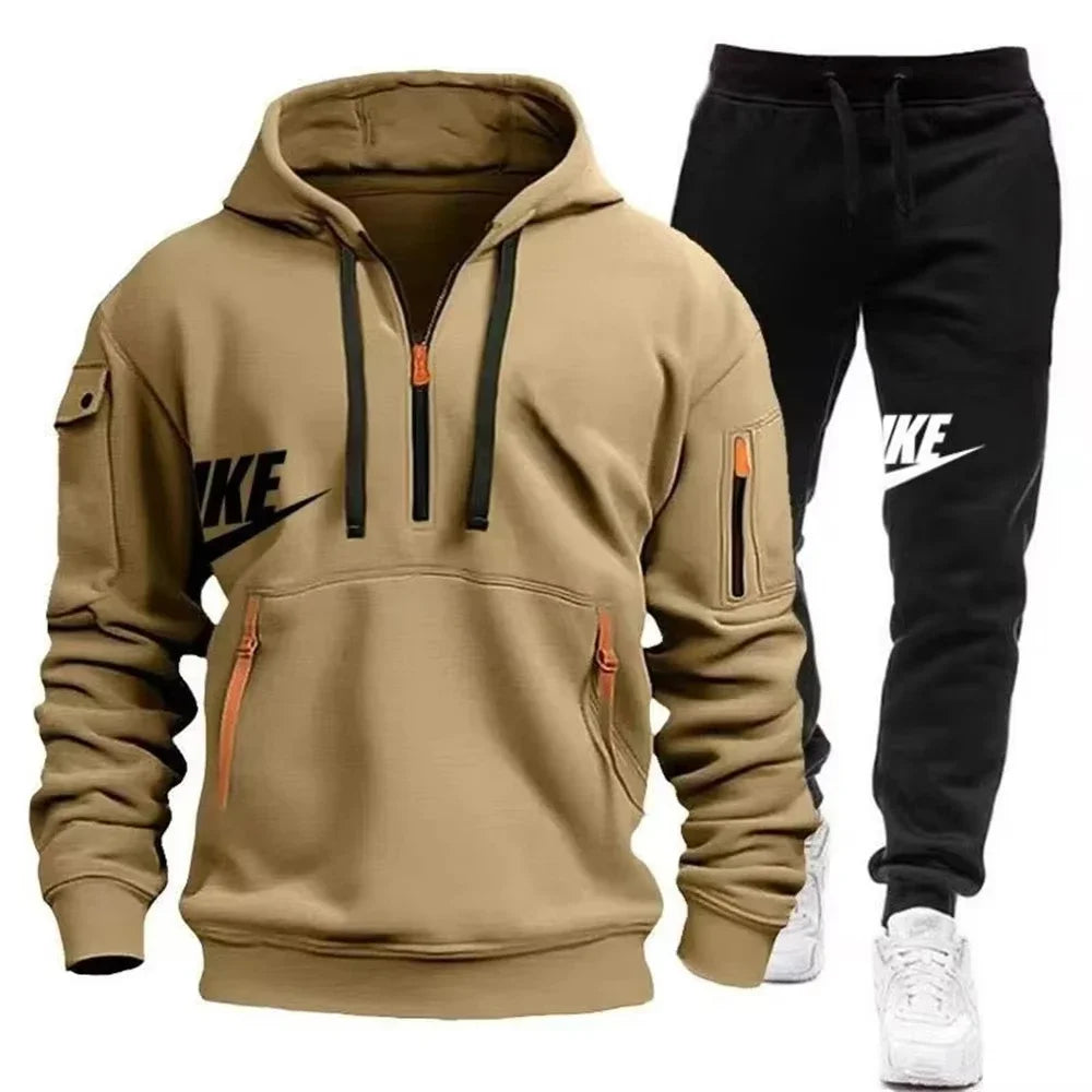 zipper hoodie + trousers suit casual men's sportswear warm suit