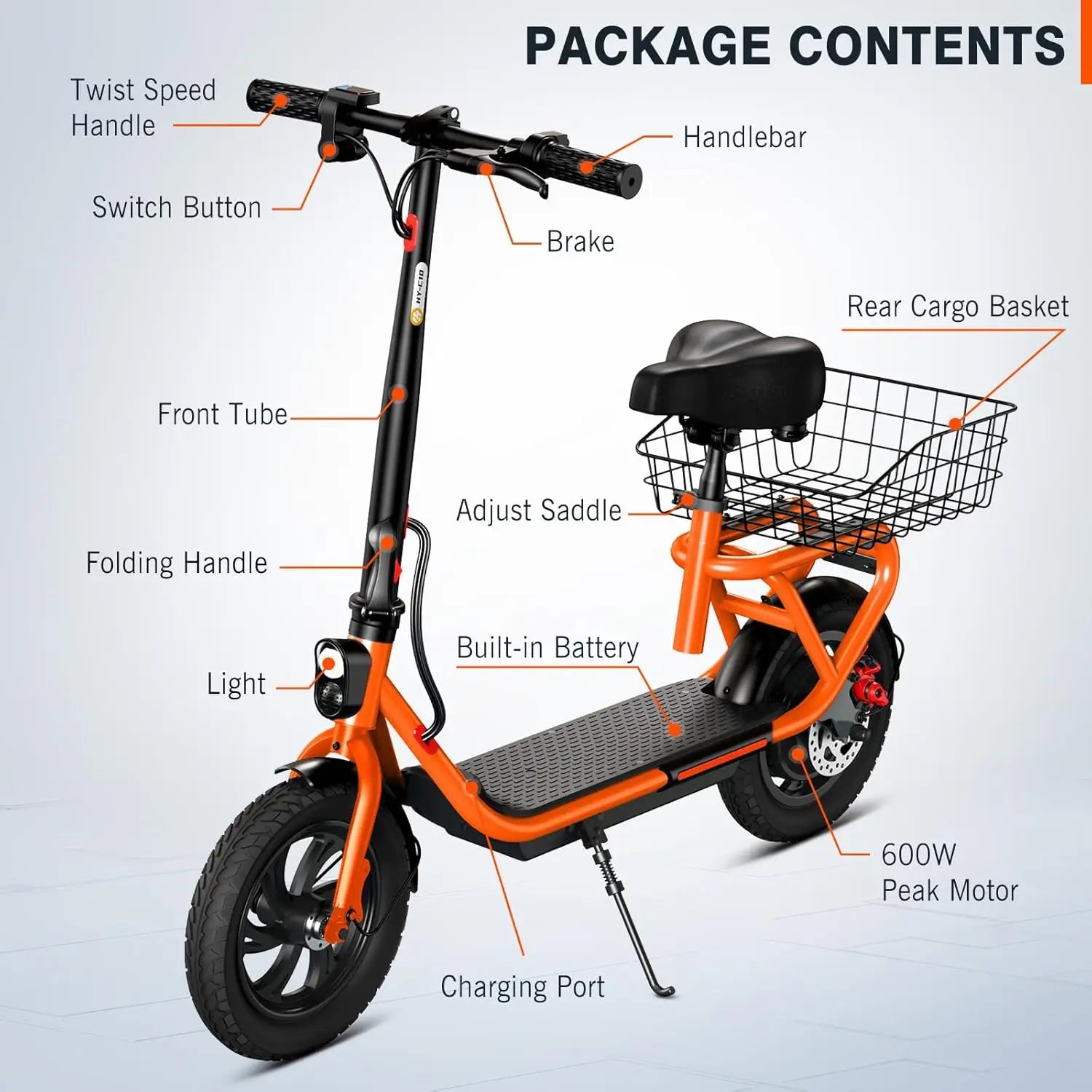 electric scooter,  seat, shock absorbers, folding  dual brakes.