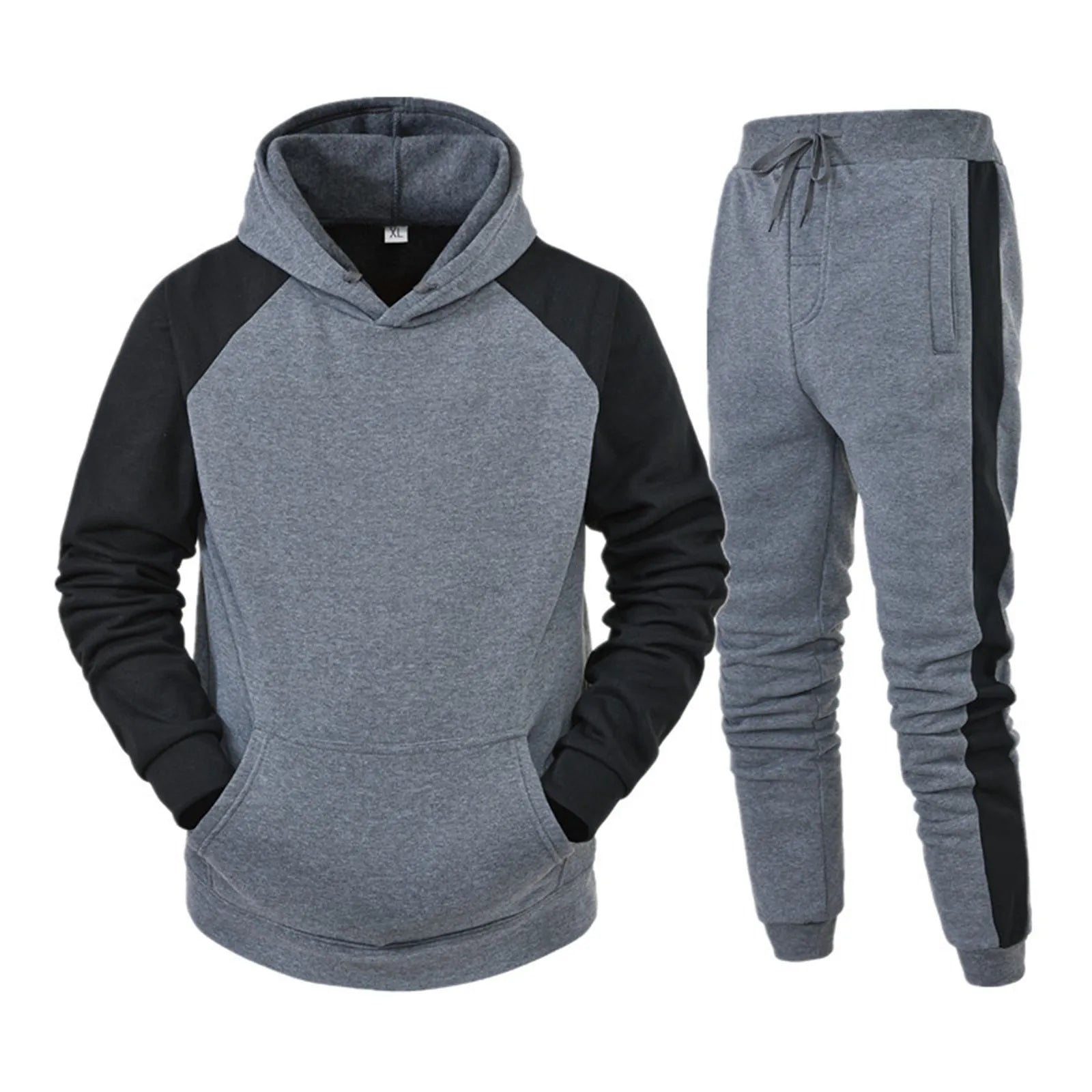 Men Long Sleeve Hoodies Set Streetwear Contrast Color