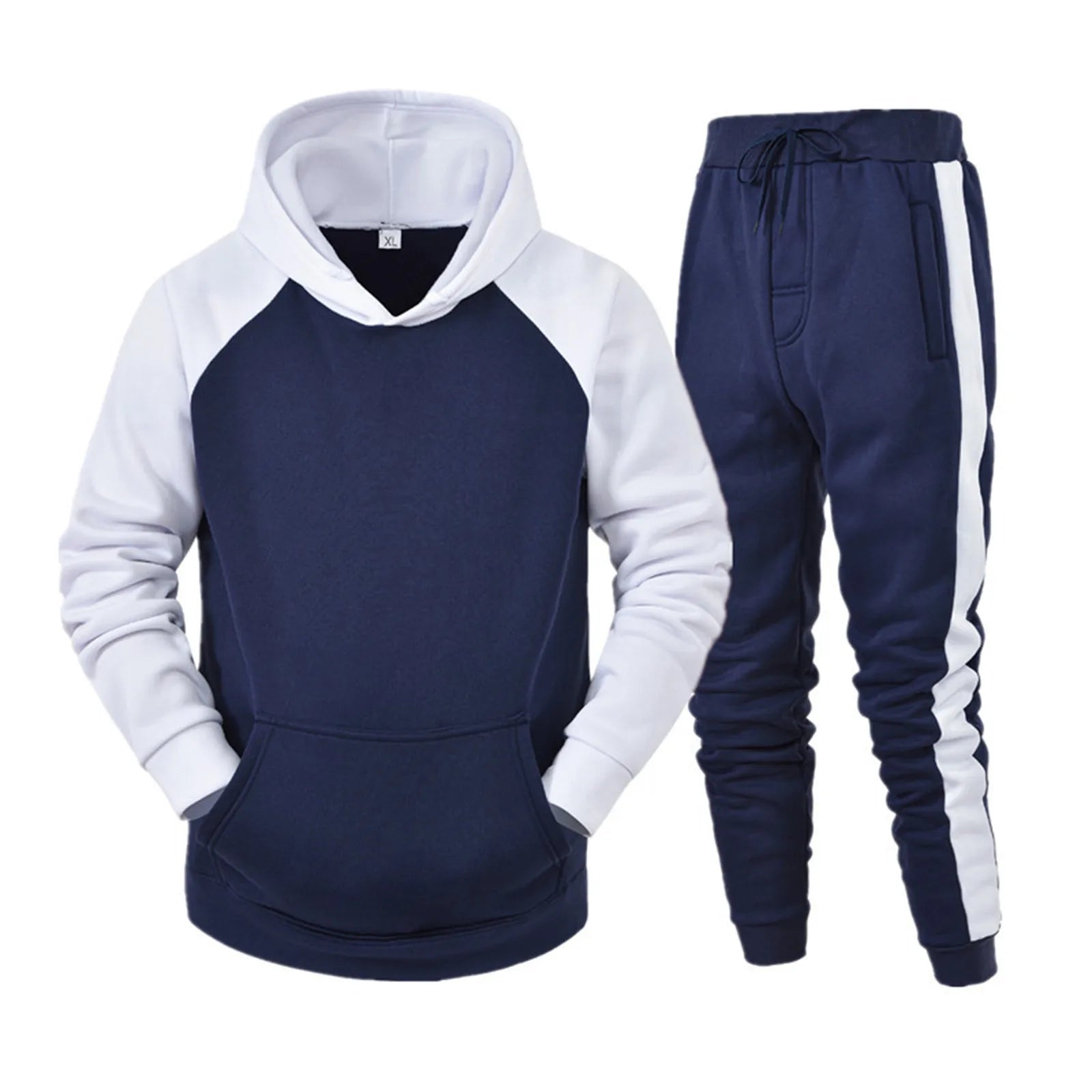Men Long Sleeve Hoodies Set Streetwear Contrast Color