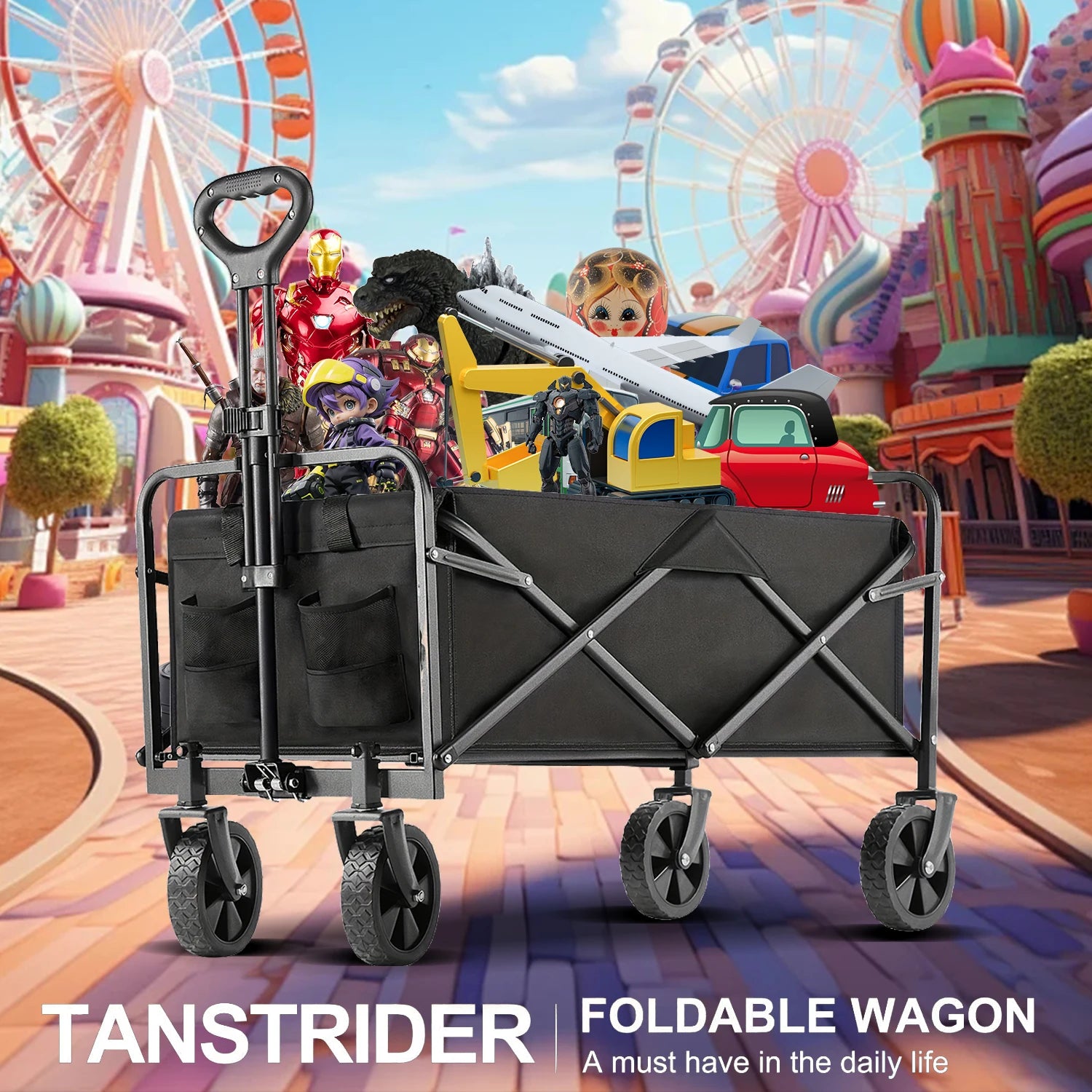 Foldable trailer on wheels, Large capacity portable