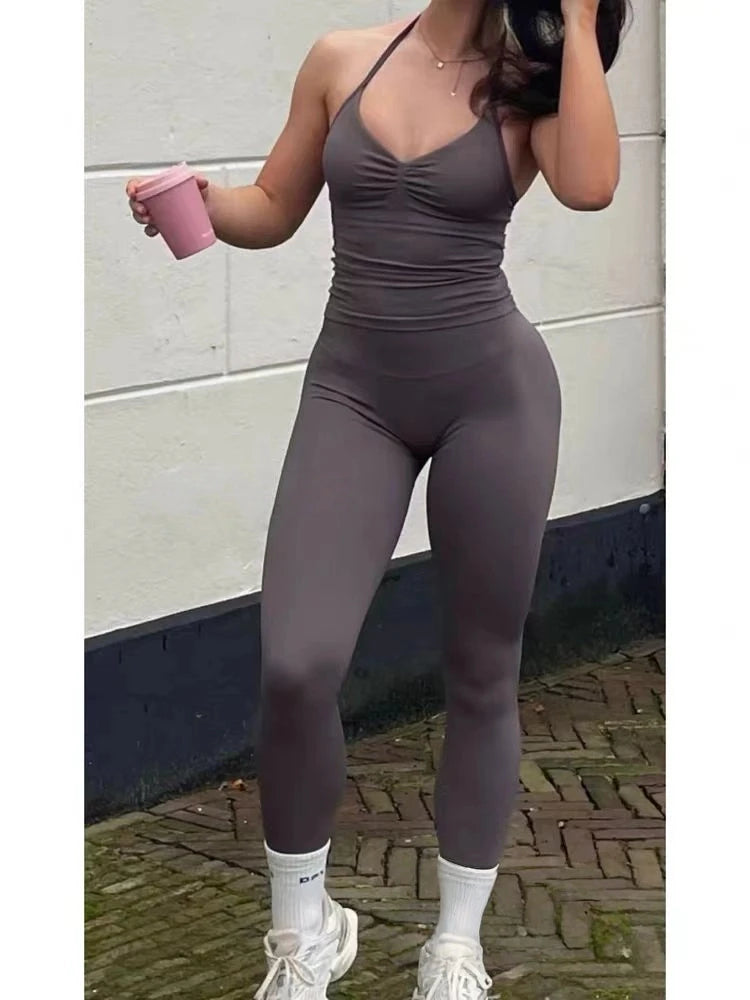 Women's fitness impact leggings, gym sports halter-