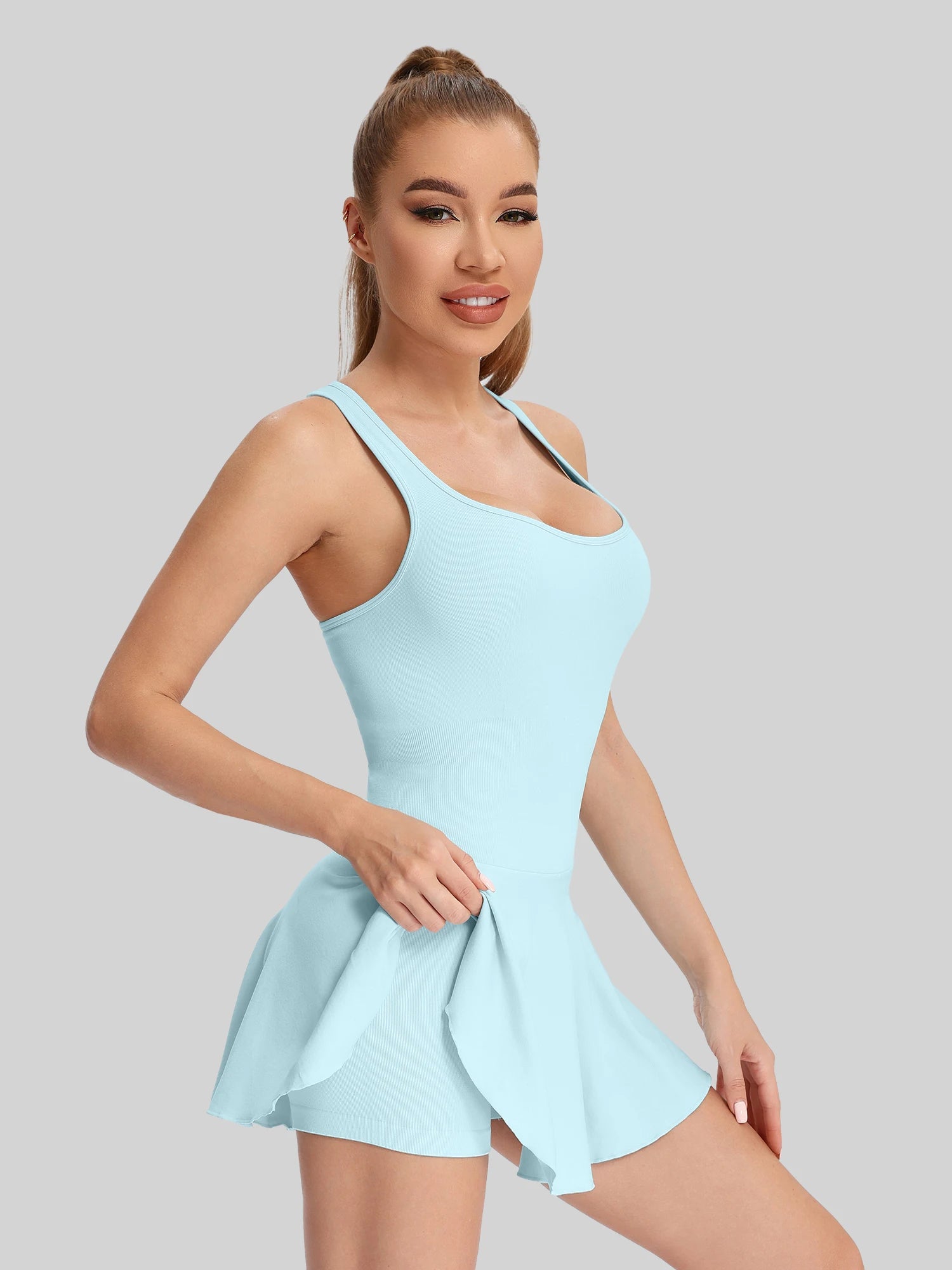 Halter Neck Collar Tennis Dress Sport Skort
