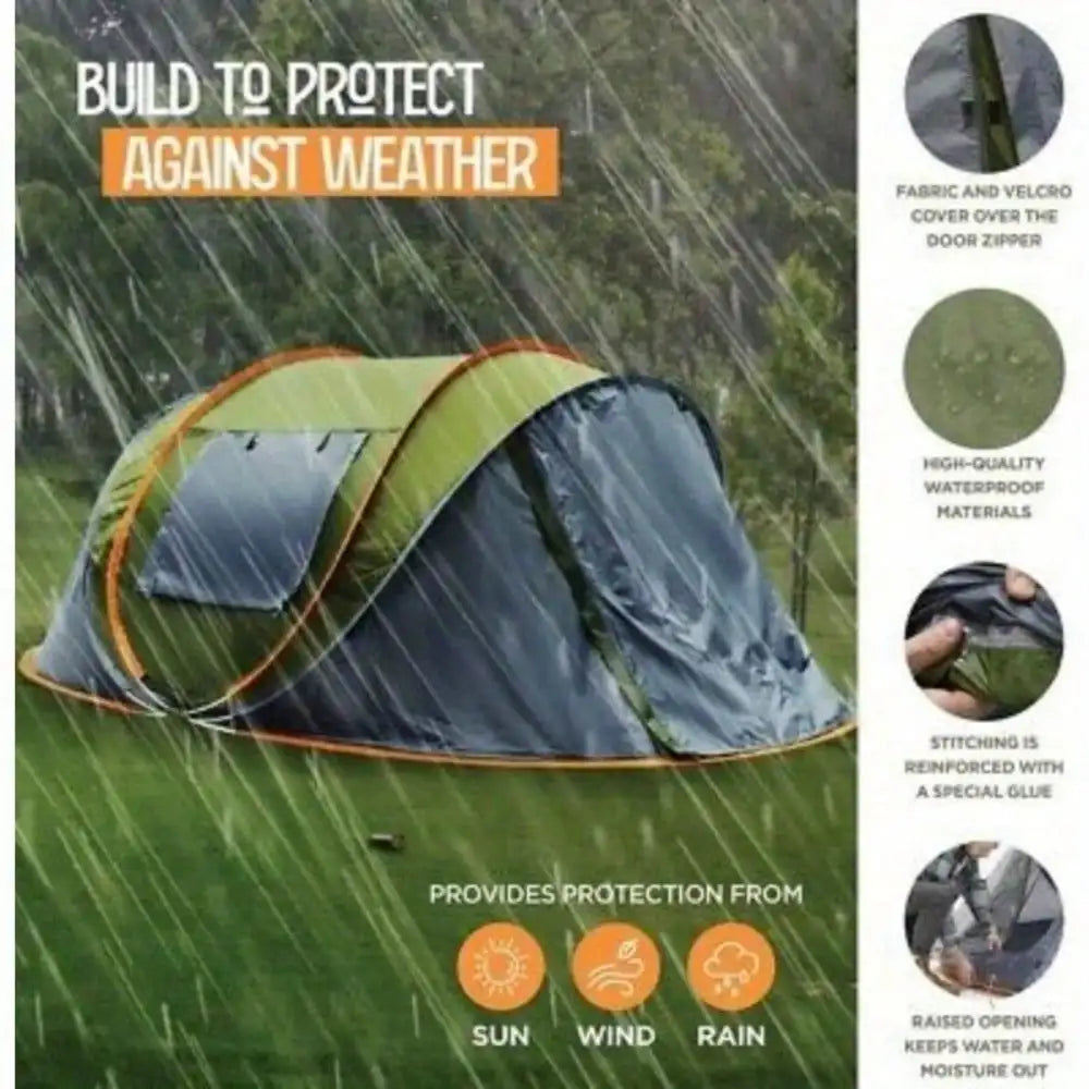 - 4-Person Easy Pop Up Tent with 2 Doors + Waterproof