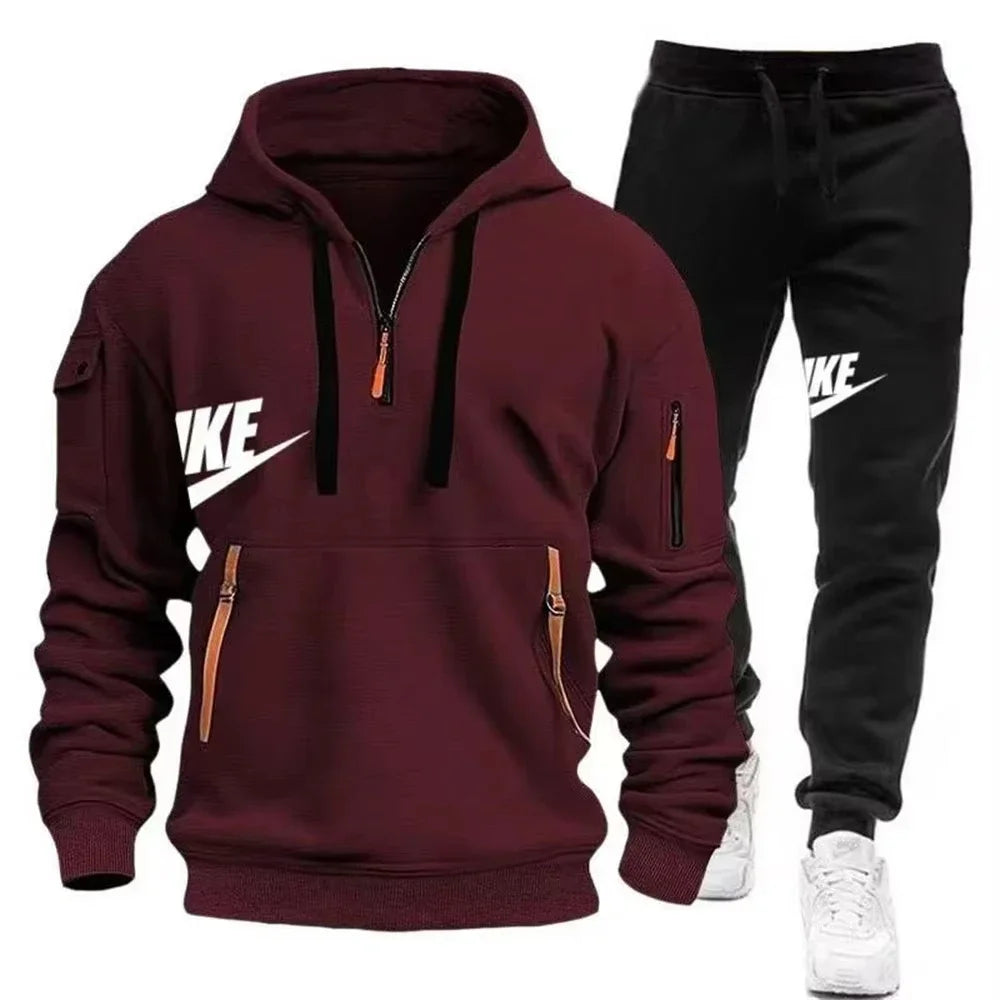 zipper hoodie + trousers suit casual men's sportswear warm suit