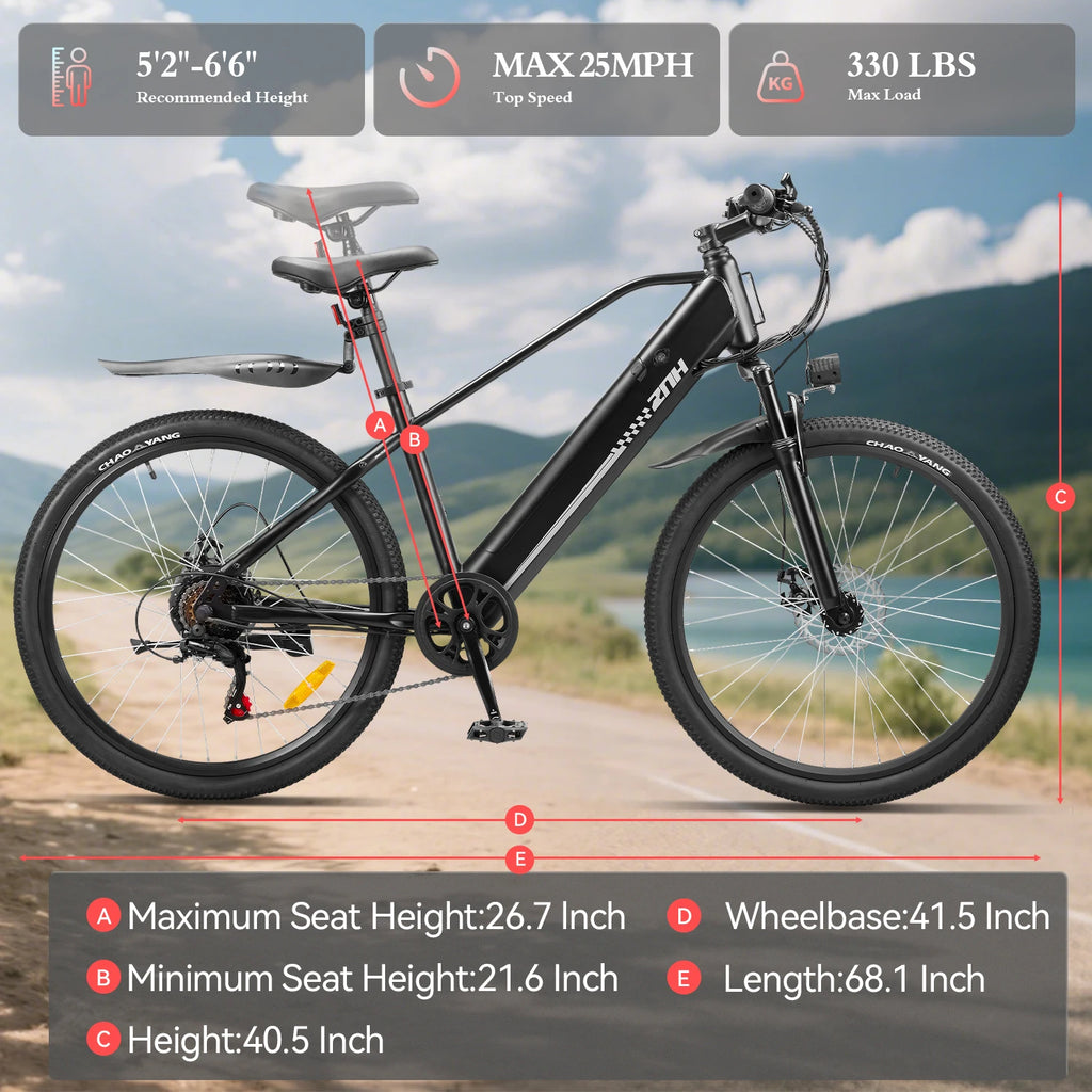 26" Tire Electric Bike,7-Speed,50 Miles
