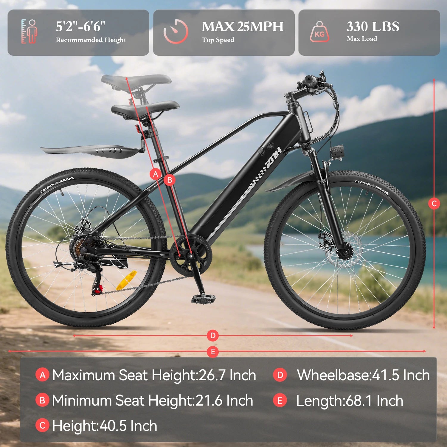 26" Tire Electric Bike,7-Speed,50 Miles