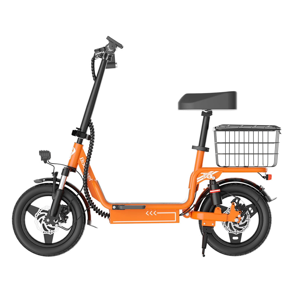 Bodywel T3 500W Electric Scooter with Seat, 14" Fat Tire E-Scooter, 48V 9AH Battery,32KM/H, Foldable ebike with Basket