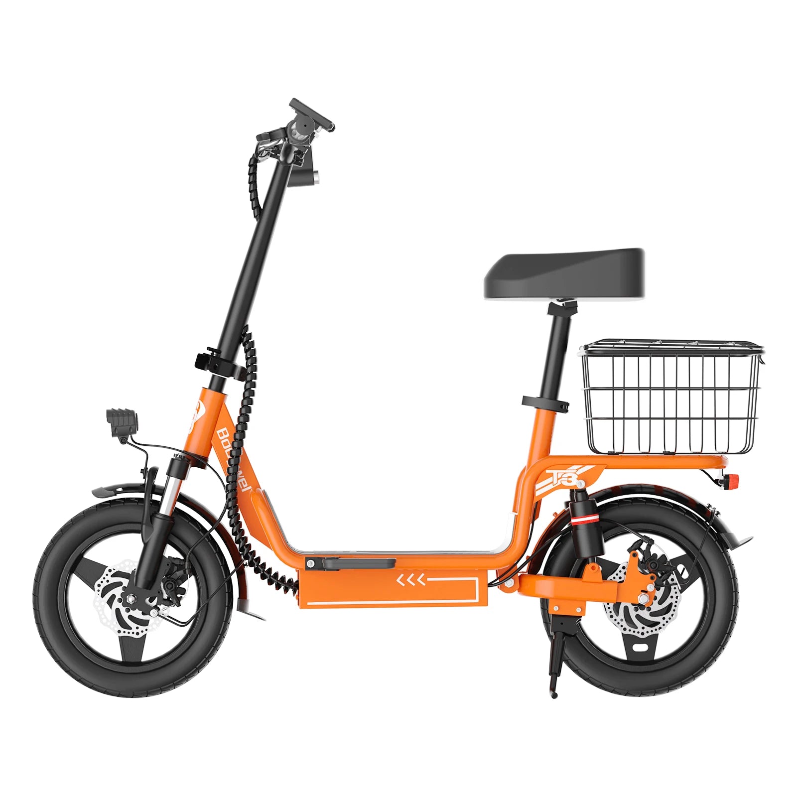 Bodywel T3 500W Electric Scooter with Seat, 14" Fat Tire E-Scooter, 48V 9AH Battery,32KM/H, Foldable ebike with Basket