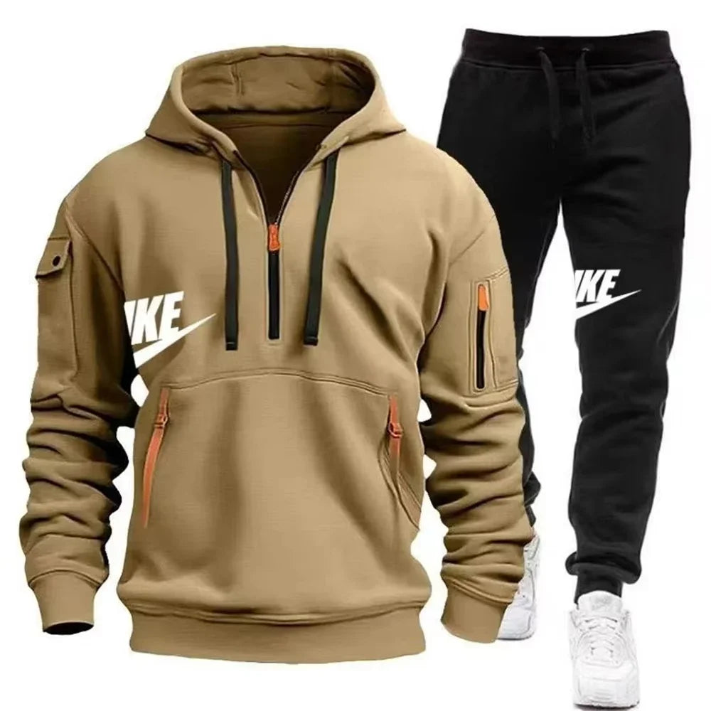 zipper hoodie + trousers suit casual men's sportswear warm suit