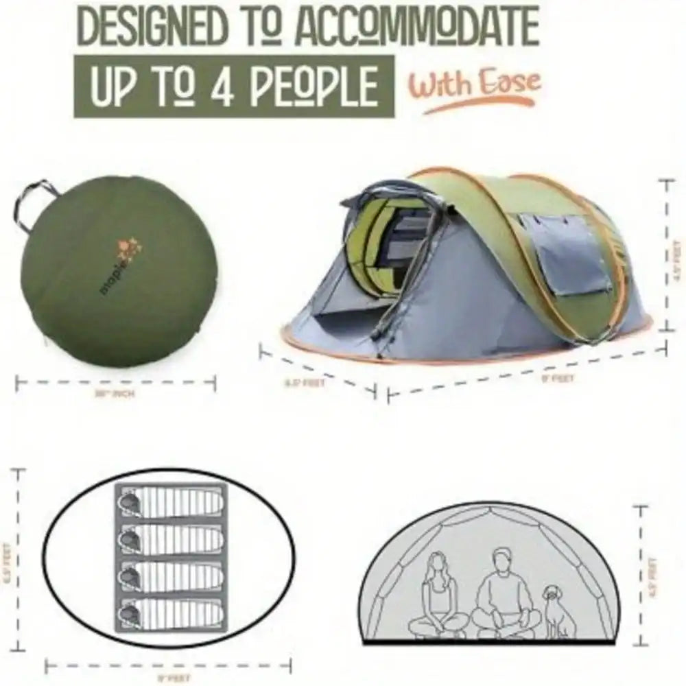 - 4-Person Easy Pop Up Tent with 2 Doors + Waterproof