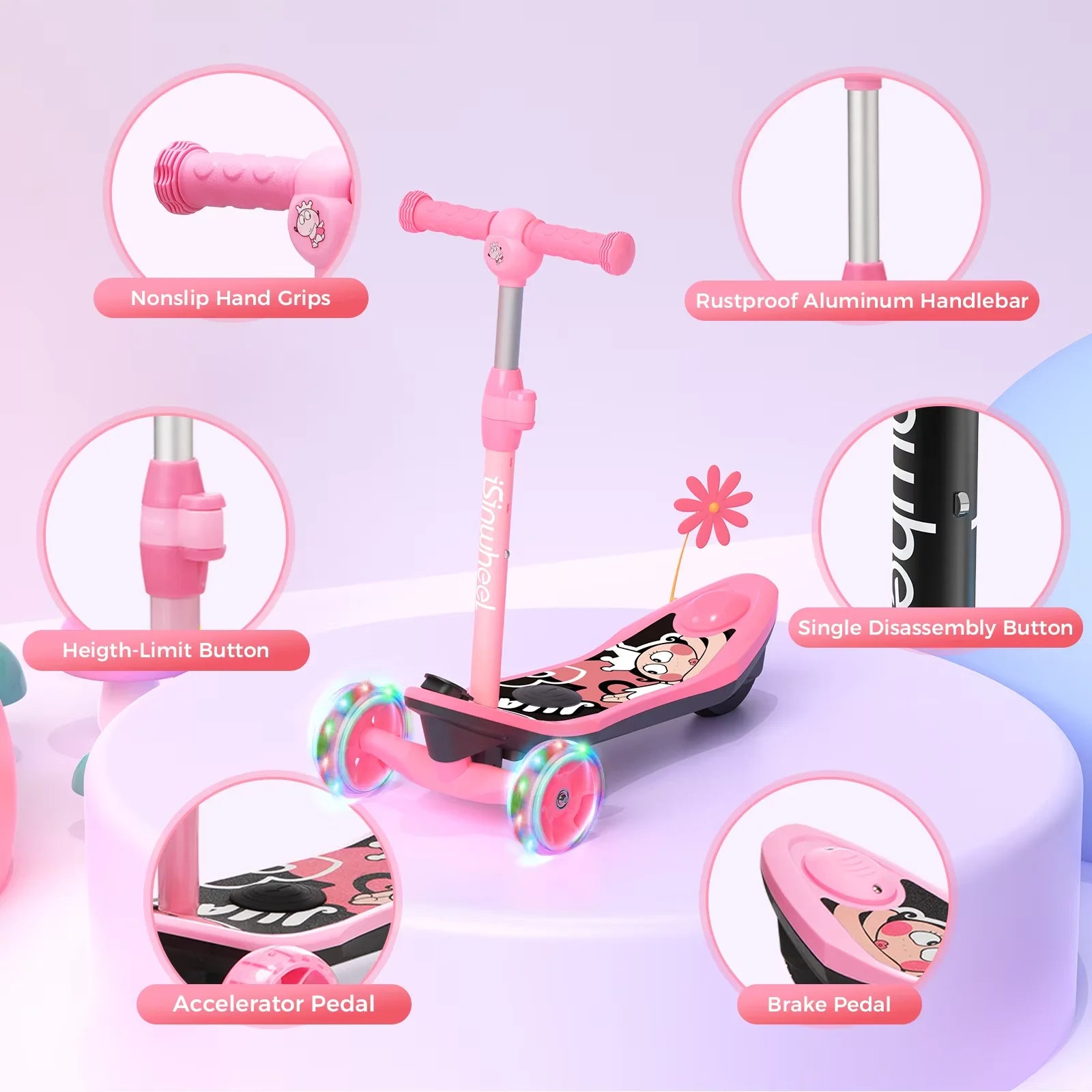 iSinwheel Kid 3 Wheel Electric Scooter, Height Adjustable