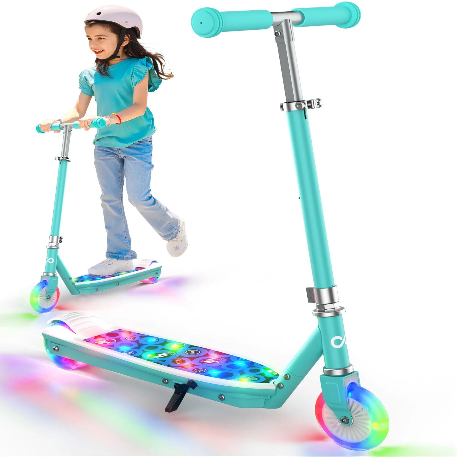 Kids' Electric Scooter with LED Light-Up Wheels | 5 MPH | 6-Mile Range | 3-Height Adjust | Ages 4-12 | 110LBS Capacity.