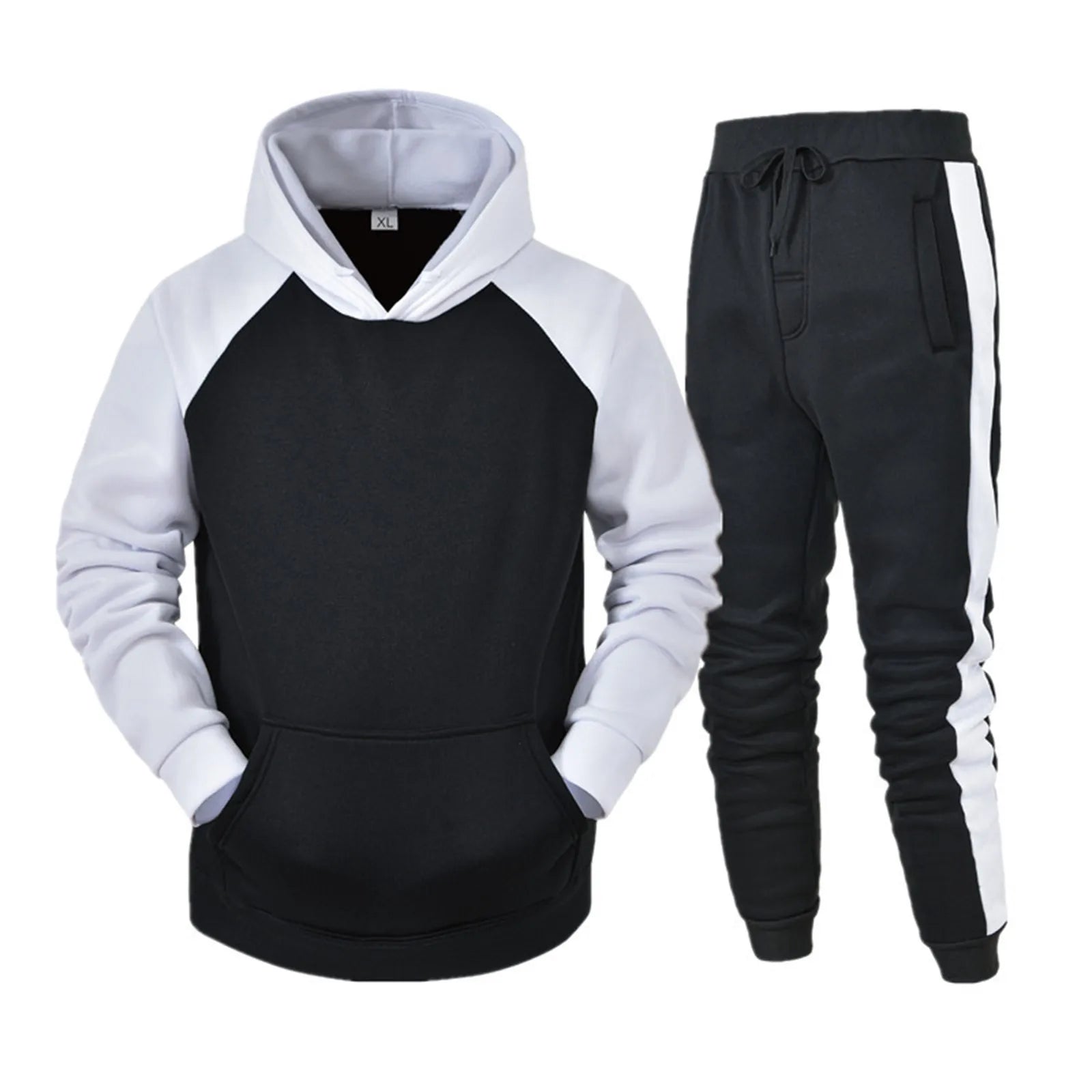 Men Long Sleeve Hoodies Set Streetwear Contrast Color