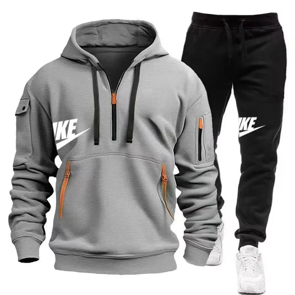 zipper hoodie + trousers suit casual men's sportswear warm suit