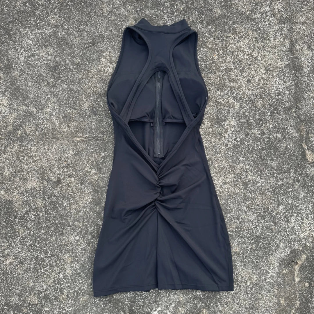 Solid color Scrunch Back Waist Tight Yoga Jumpsuit Shorts Set Women Zipper Gym Sportswear Fitness One Piece Sports Suit Workout