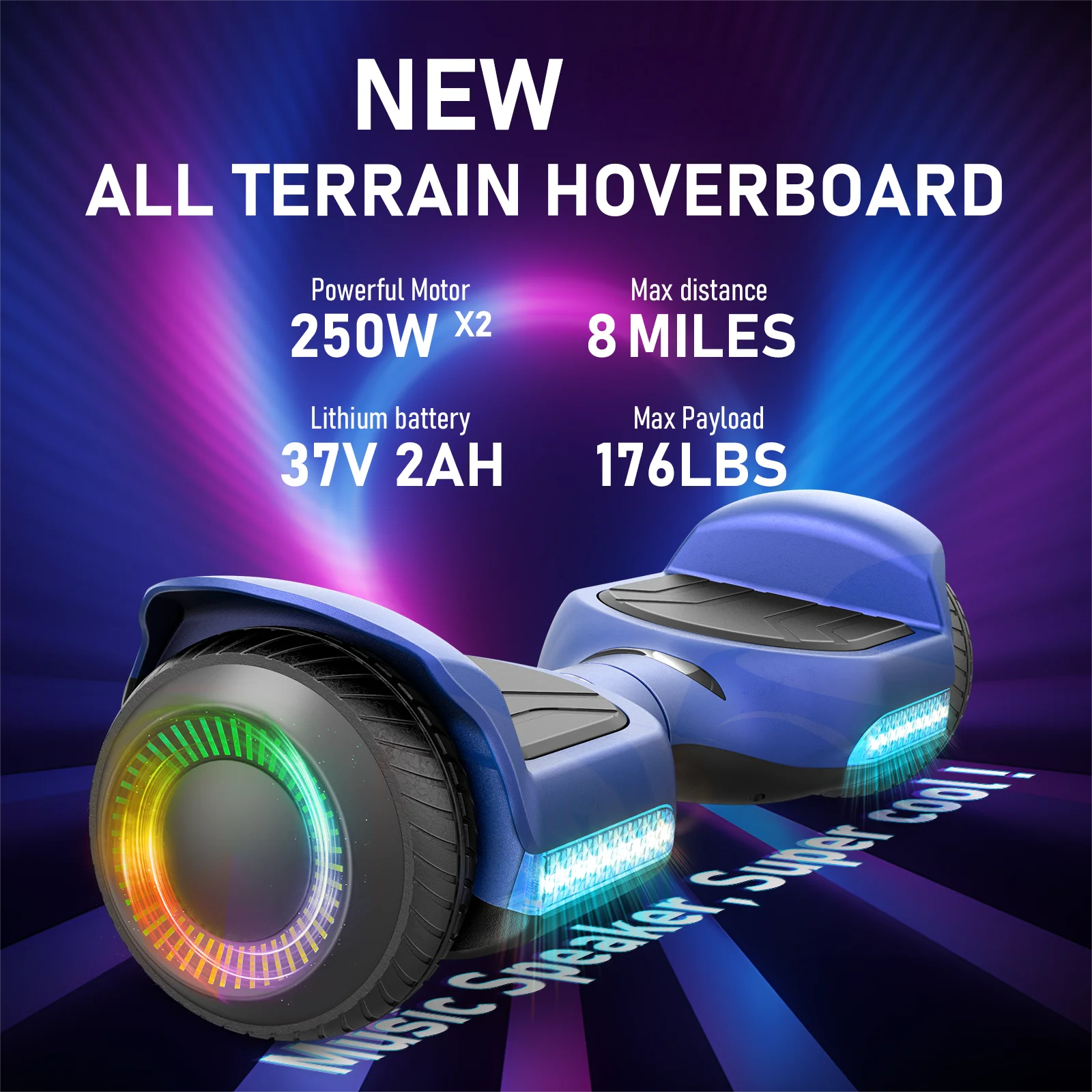 All Terrain Hoverboard - LED Light & Bluetooth Speaker