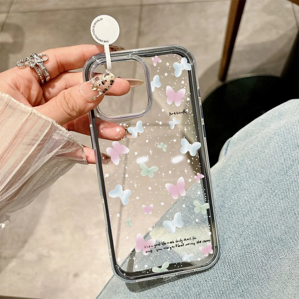 2 in 1 Candy Color Phone Case For iPhone 11 16 17 Pro Max 13 15 14 12 17 Air 17promax Soft TPU Transparent Flower Funda Cover